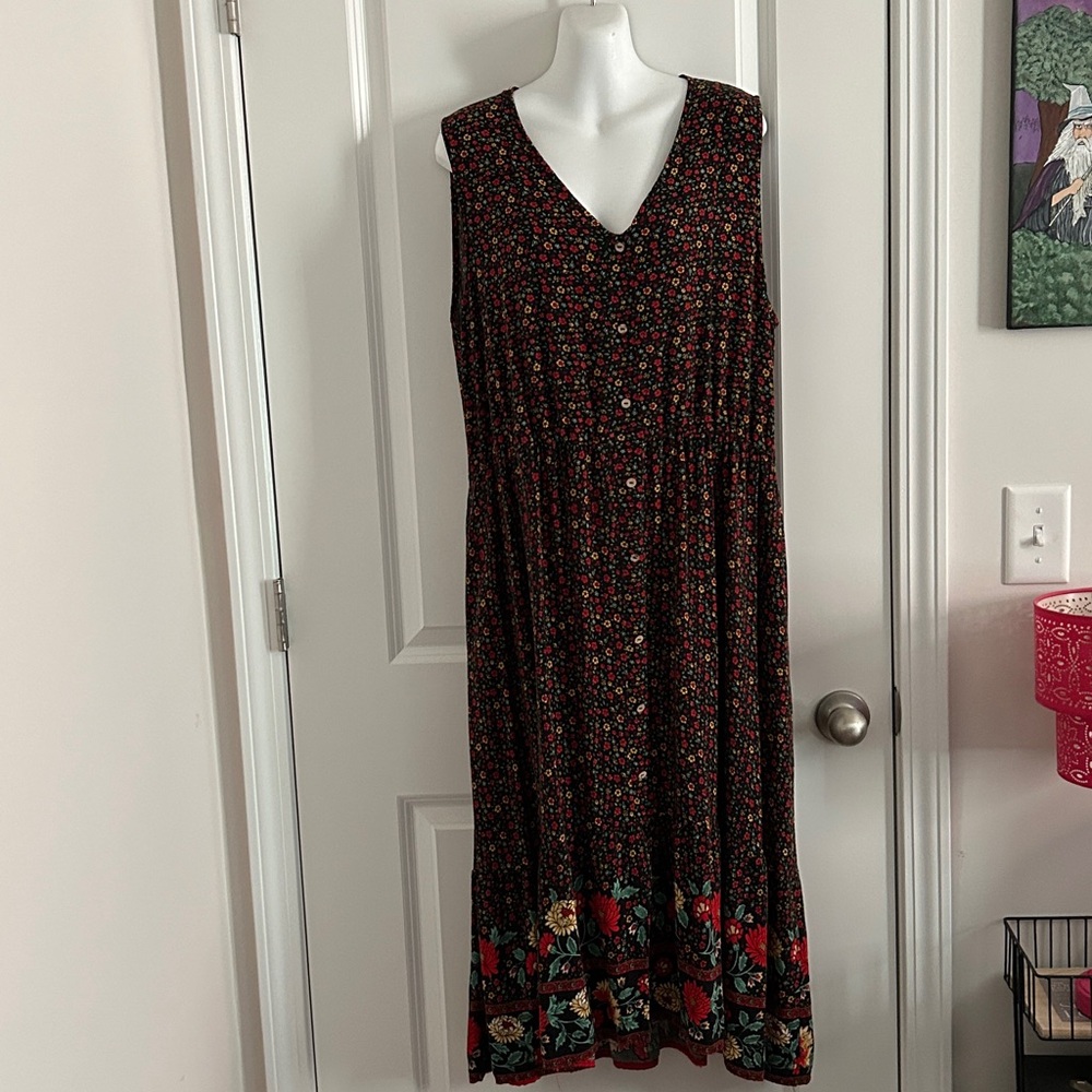 Floral Midi Dress - Blue and tiny orange flowers-so soft and swingy-Cottagecore